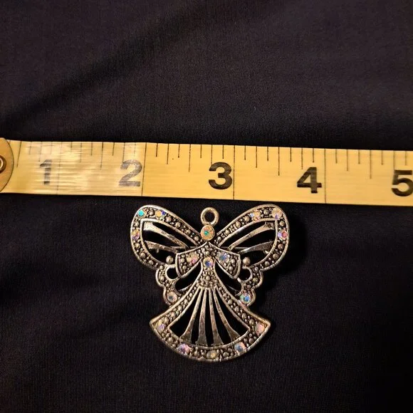 Vintage Silver Angel Brooch or Pendant With Iridescent Rhinestones - Picture 4 of 5